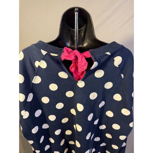 Crown & Ivy Fun Navy Polka Dot Sweatshirt Pink Bow Womens Plus 3X Blouse NWT NEW - Picture 1 of 2